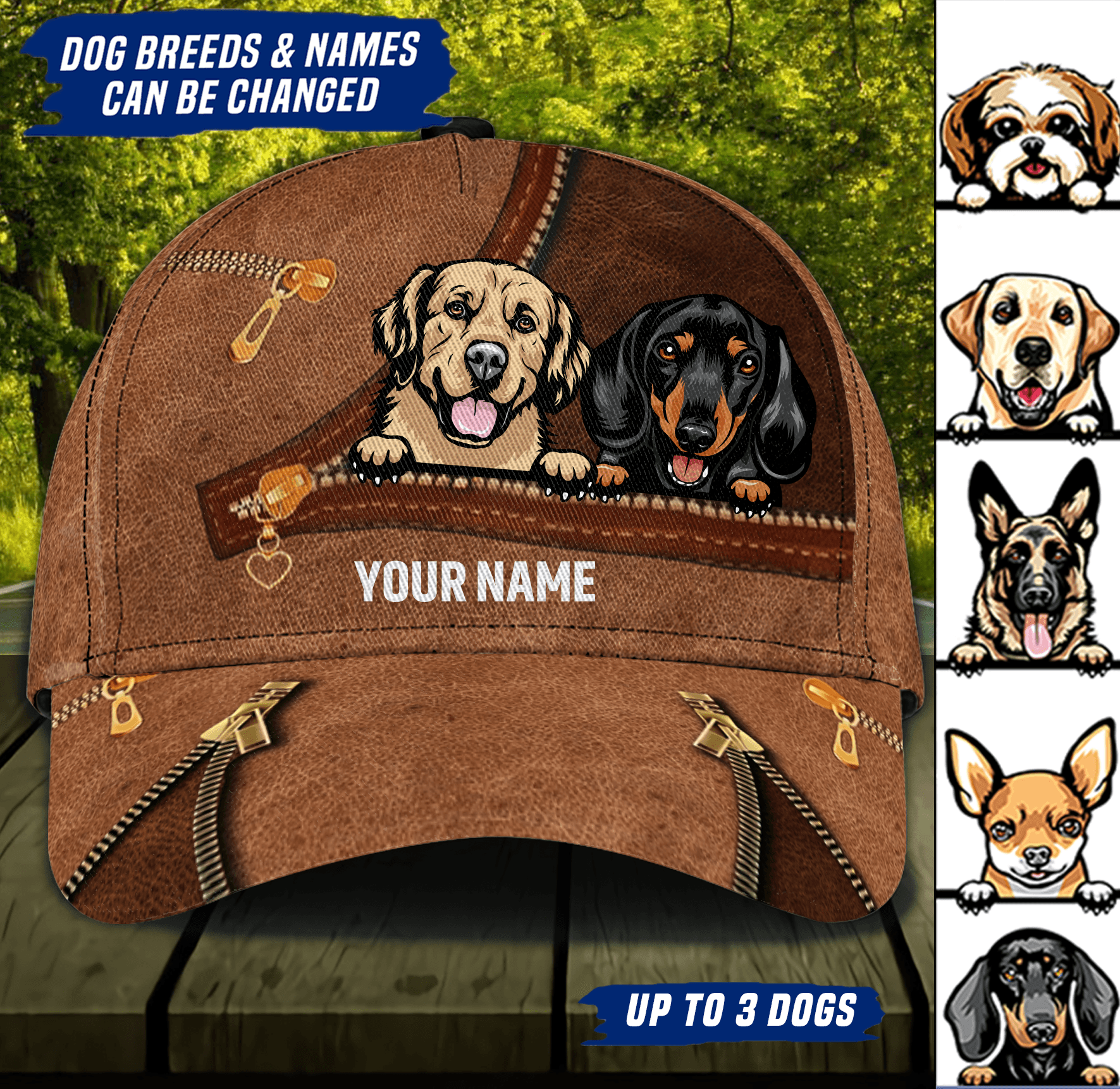 Dog Heart Zippers Personalized Classic Cap, Personalized Gift for Dog Lovers, Dog Dad, Dog Mom Trucker Hats Custom Hats Gifts For Men & Women