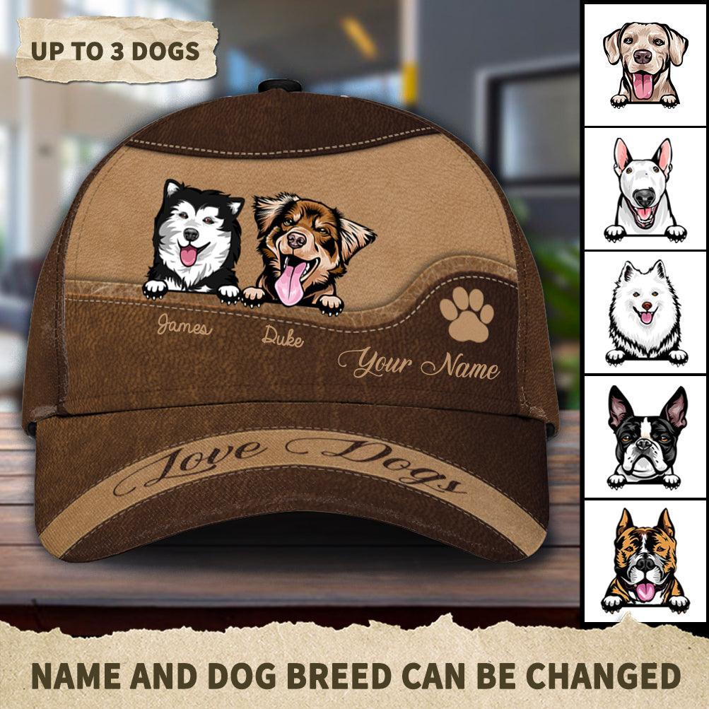 Dog Love Dogs Brown Personalized Classic Cap, Personalized Gift for Dog Lovers, Dog Dad, Dog Mom Trucker Hats Custom Hats Gifts For Men & Women