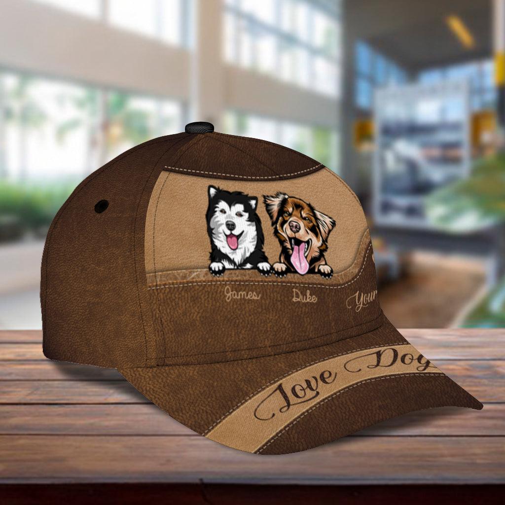 Dog Love Dogs Brown Personalized Classic Cap, Personalized Gift for Dog Lovers, Dog Dad, Dog Mom Trucker Hats Custom Hats Gifts For Men & Women