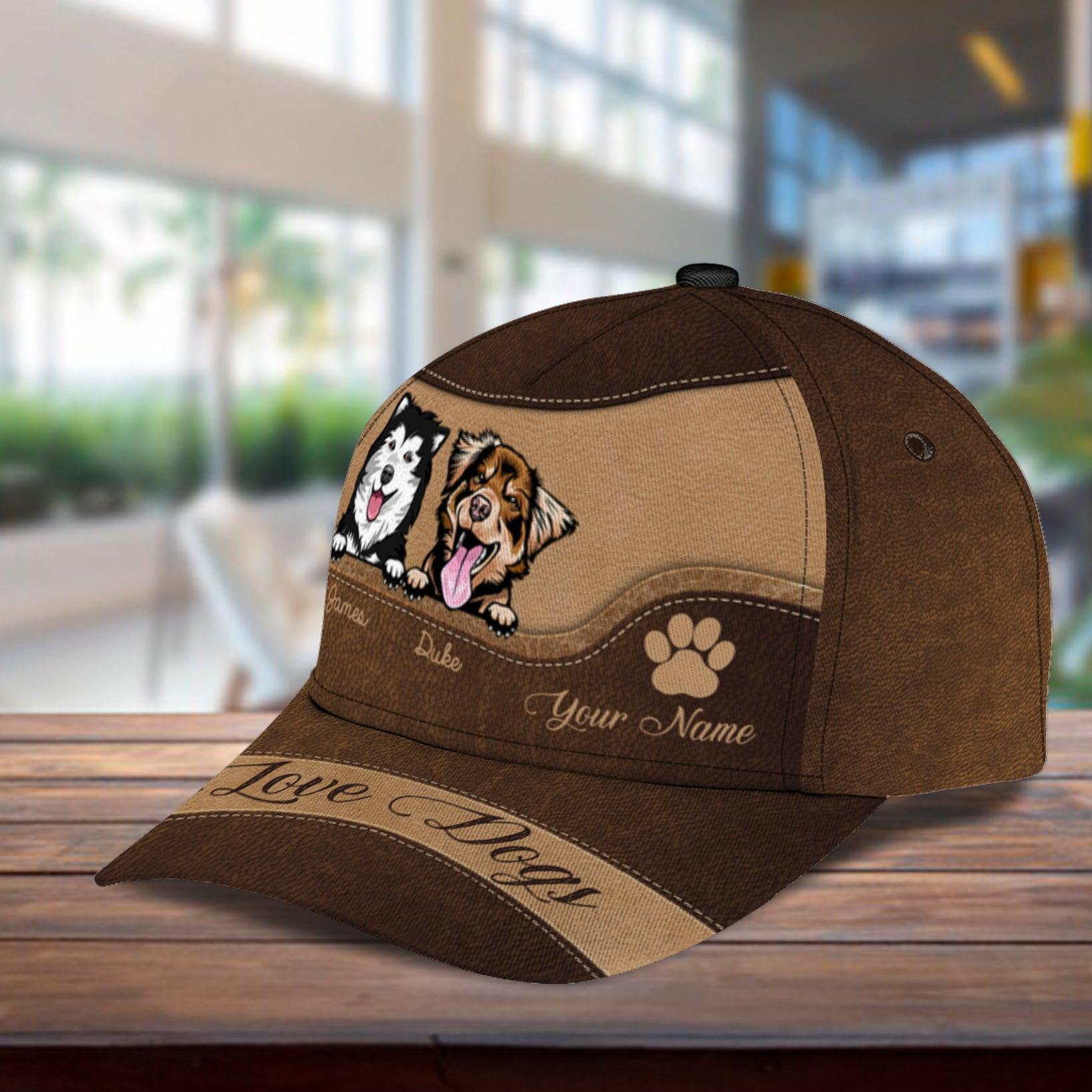 Dog Love Dogs Brown Personalized Classic Cap, Personalized Gift for Dog Lovers, Dog Dad, Dog Mom Trucker Hats Custom Hats Gifts For Men & Women