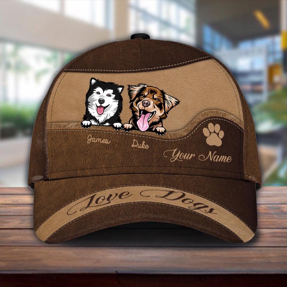 Dog Love Dogs Brown Personalized Classic Cap, Personalized Gift for Dog Lovers, Dog Dad, Dog Mom Trucker Hats Custom Hats Gifts For Men & Women