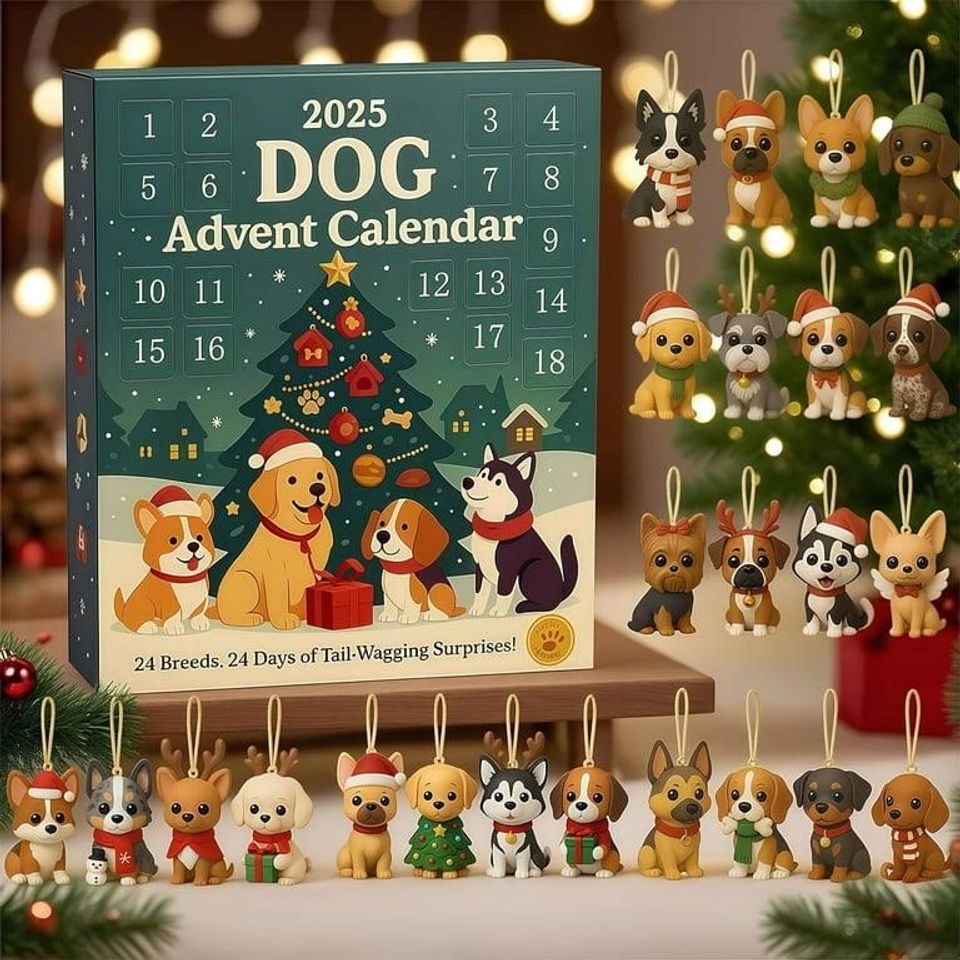 Dog Lover Advent Calendar Christmas 2025 with 24 Acrylic Ornaments, Christmas Countdown Gift for Dog Lovers