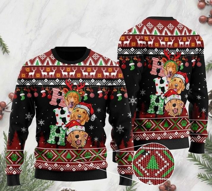Dog Lover Golden Retriever Ho Ho Ho Ugly Christmas Sweater Adult 3D Funny Matching for family