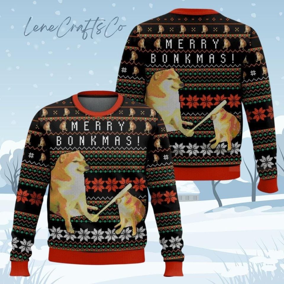 Dog Meme Ugly Christmas, Bonkmas Cheems Doge Meme Sweater