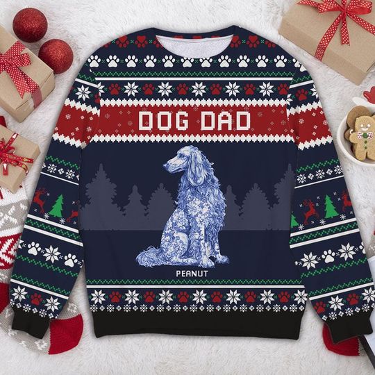 Dog Mom Dog Dad Ugly Christmas Sweater, Personalized Dog Lover Gift, Custom Pet Name Jumper, Unisex Holiday Sweater for Christmas - Image 17