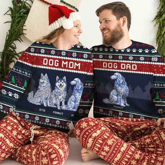 Dog Mom Dog Dad Ugly Christmas Sweater, Personalized Dog Lover Gift, Custom Pet Name Jumper, Unisex Holiday Sweater for Christmas - Image 15