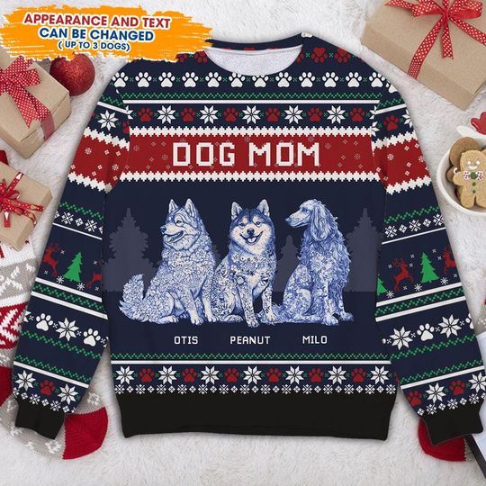 Dog Mom Dog Dad Ugly Christmas Sweater, Personalized Dog Lover Gift, Custom Pet Name Jumper, Unisex Holiday Sweater for Christmas - Image 18