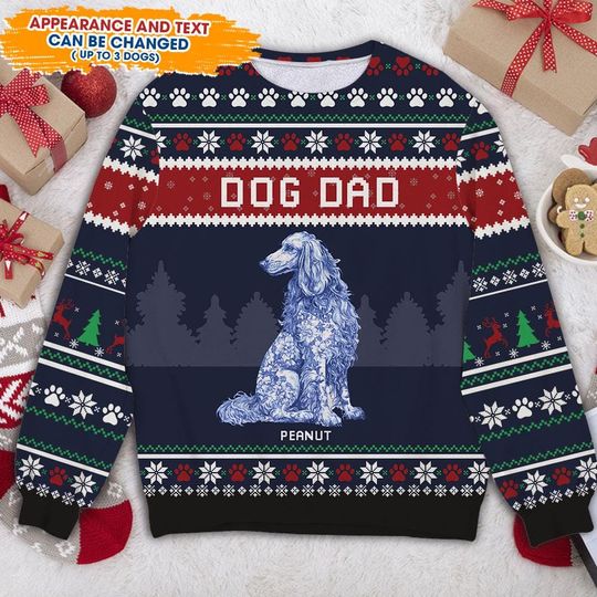 Dog Mom Dog Dad Ugly Christmas Sweater, Personalized Dog Lover Gift, Custom Pet Name Jumper, Unisex Holiday Sweater for Christmas - Image 12