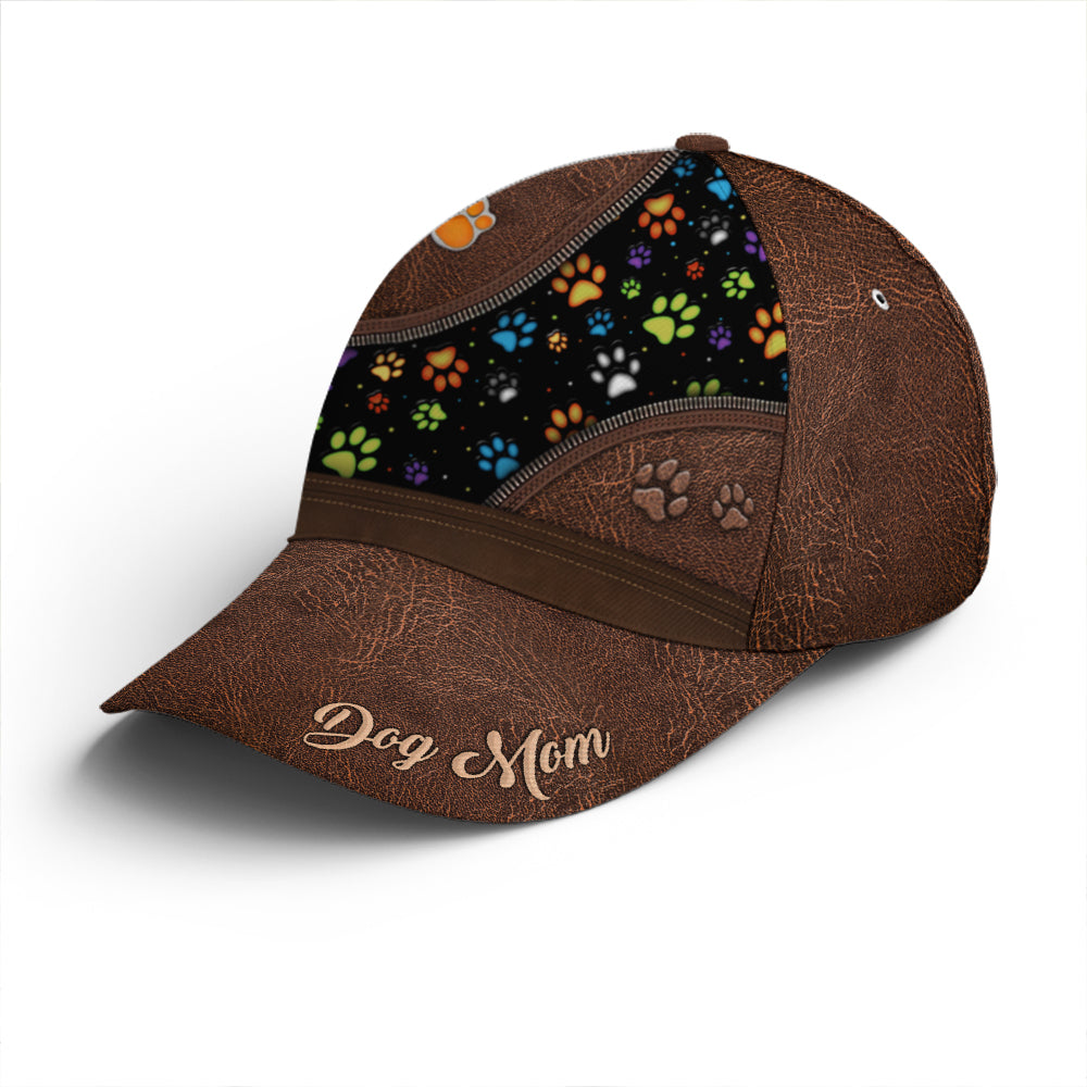Dog Mom Dog Pawn Printed Leather Style Baseball Cap Trucker Hats Custom Hats Gifts For Men & Women