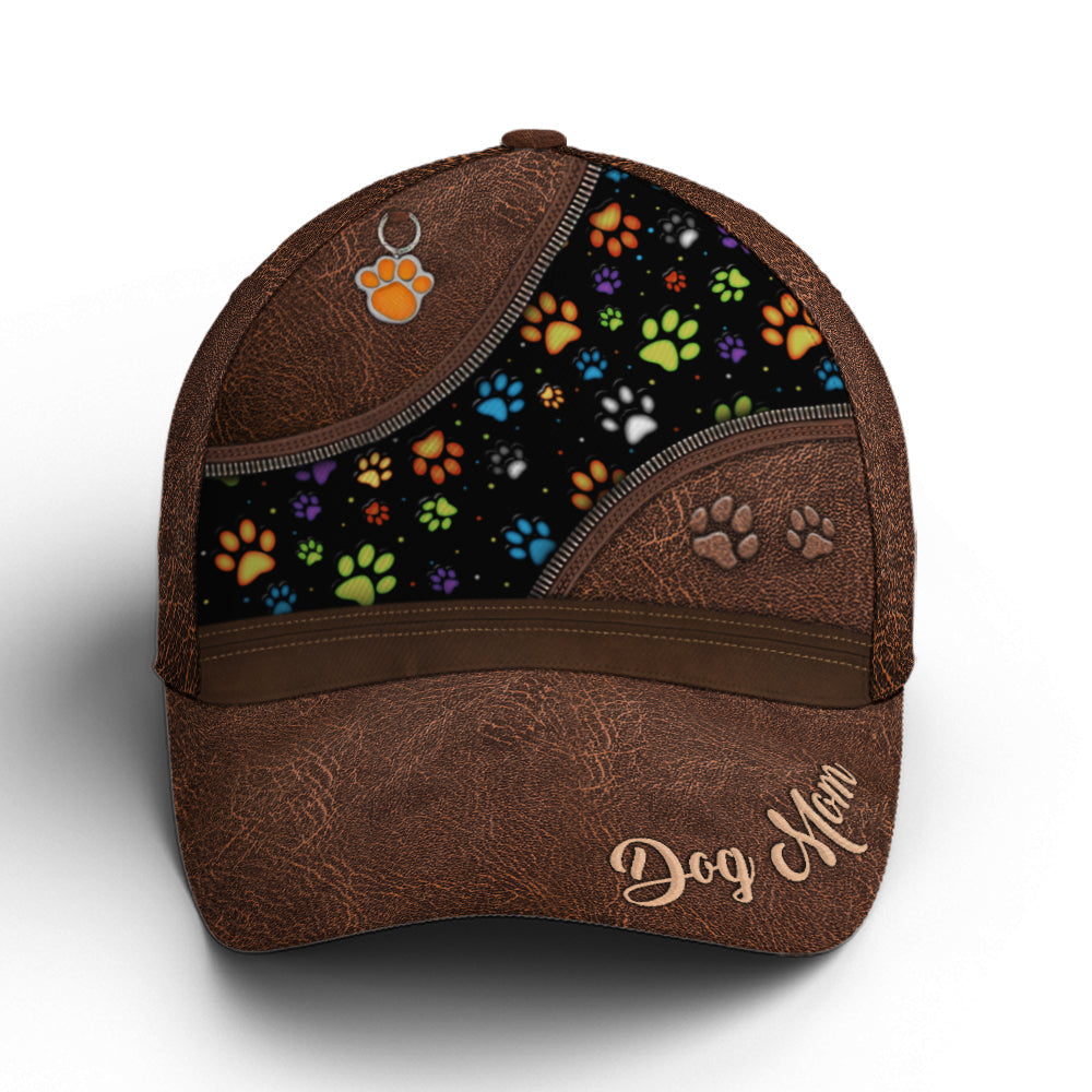 Dog Mom Dog Pawn Printed Leather Style Baseball Cap Trucker Hats Custom Hats Gifts For Men & Women