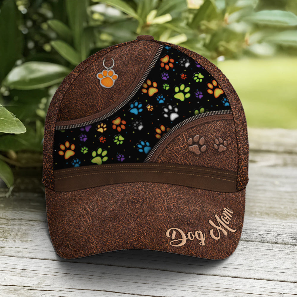 Dog Mom Dog Pawn Printed Leather Style Baseball Cap Trucker Hats Custom Hats Gifts For Men & Women