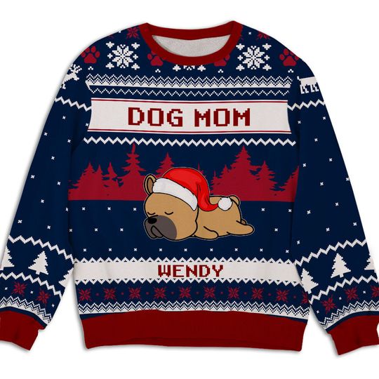 Dog Mom Winter Custom Pet Lover Personalized Knitted Pattern Jumper Ugly Sweatshirt - Image 4