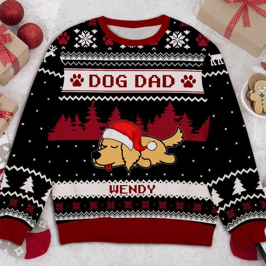 Dog Mom Winter Custom Pet Lover Personalized Knitted Pattern Jumper Ugly Sweatshirt - Image 5