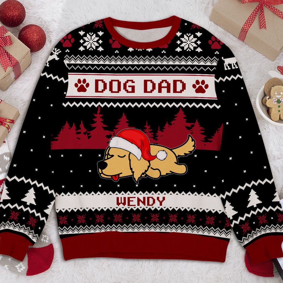 Dog Mom Winter Custom Pet Lover Personalized Knitted Pattern Jumper Ugly Sweatshirt - Image 2