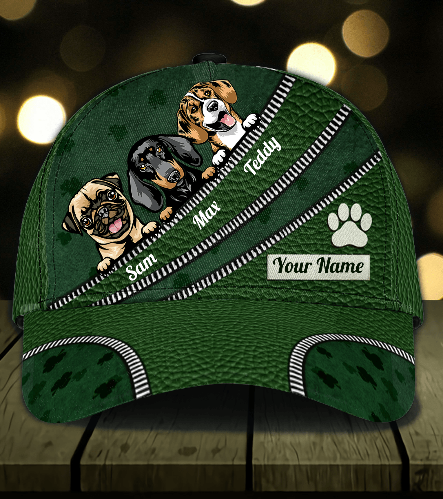 Dog Paw And Zippers Green Personalized Classic Cap, Personalized Gift for Dog Lovers, Dog Dad, Dog Mom Trucker Hats Custom Hats Gifts For Men & Women