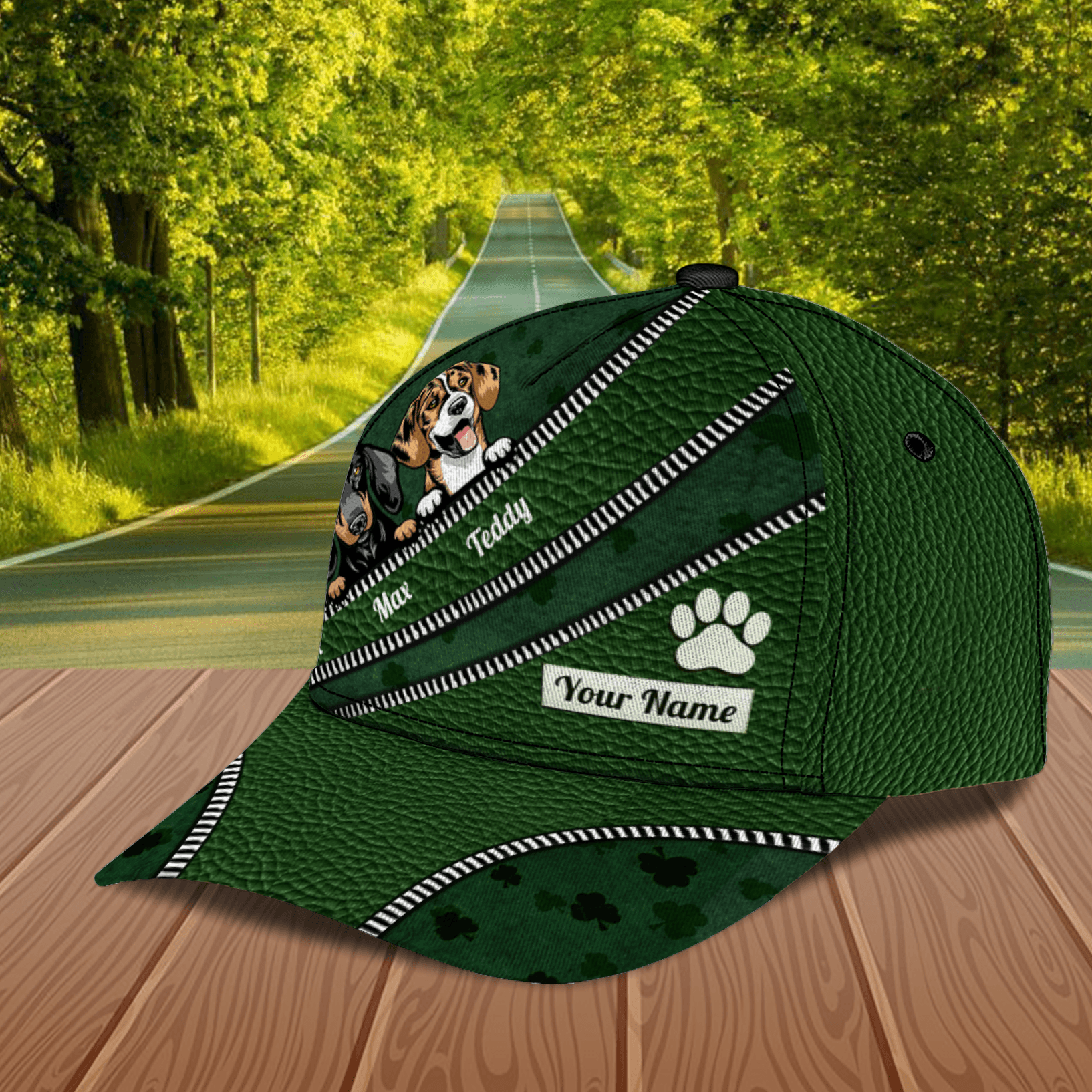 Dog Paw And Zippers Green Personalized Classic Cap, Personalized Gift for Dog Lovers, Dog Dad, Dog Mom Trucker Hats Custom Hats Gifts For Men & Women