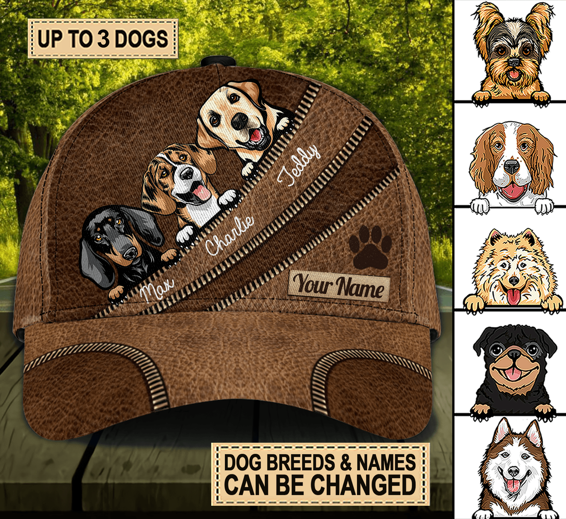 Dog Paw And Zippers Personalized Classic Cap, Personalized Gift for Dog Lovers, Dog Dad, Dog Mom Trucker Hats Custom Hats Gifts For Men & Women