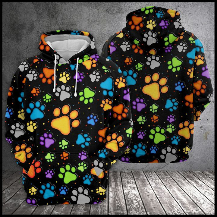Dog Paw Prints 3D All Over Print Hoodie, Zip Hoodie
