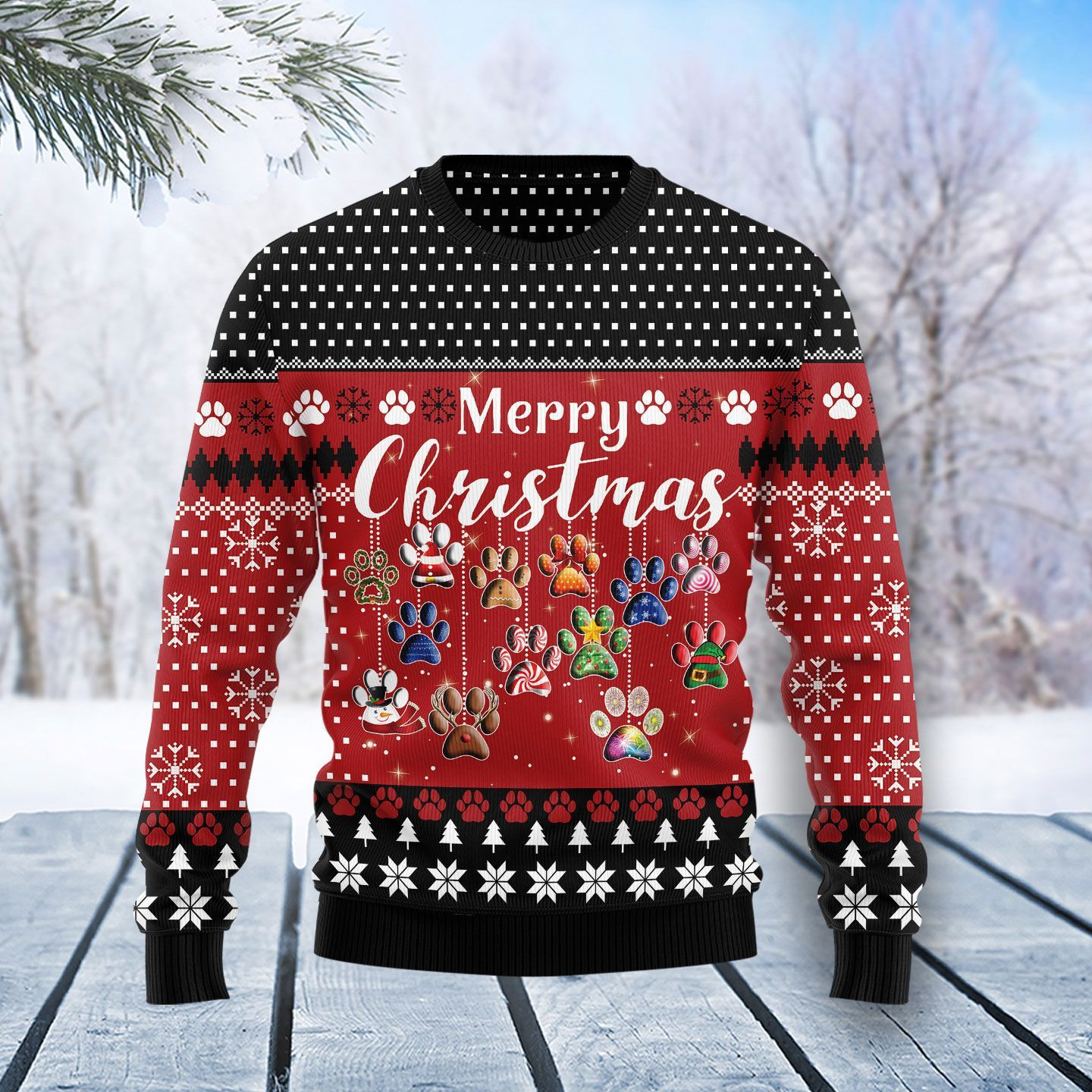 Dog Paws Merry Christmas Ugly Christmas Sweater Adult 3D Funny Matching for family