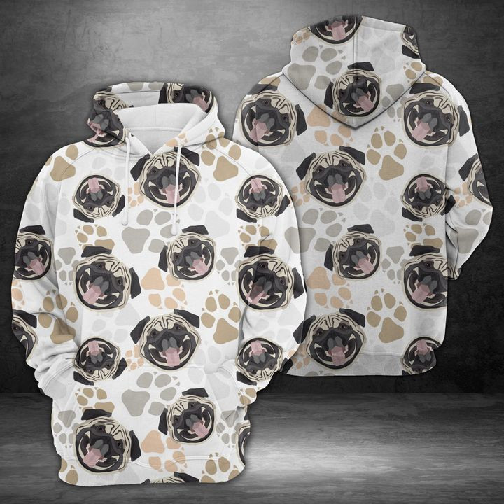 Dog Paws Pug 3D All Over Print Hoodie, Zip Hoodie
