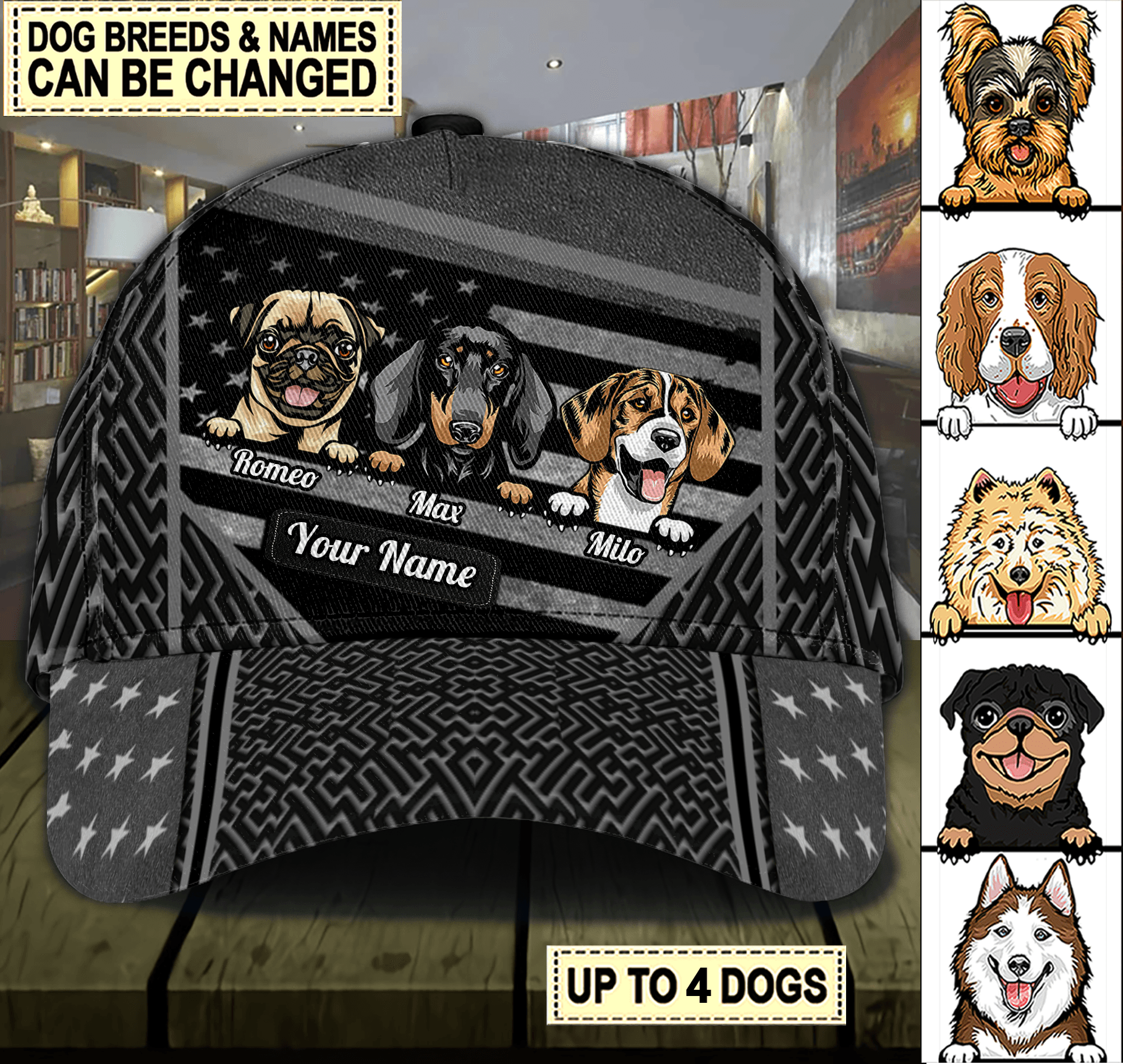 Dog Personalized Classic Cap, Personalized Gift for Dog Lovers, Dog Dad, Dog Mom Trucker Hats Custom Hats Gifts For Men & Women