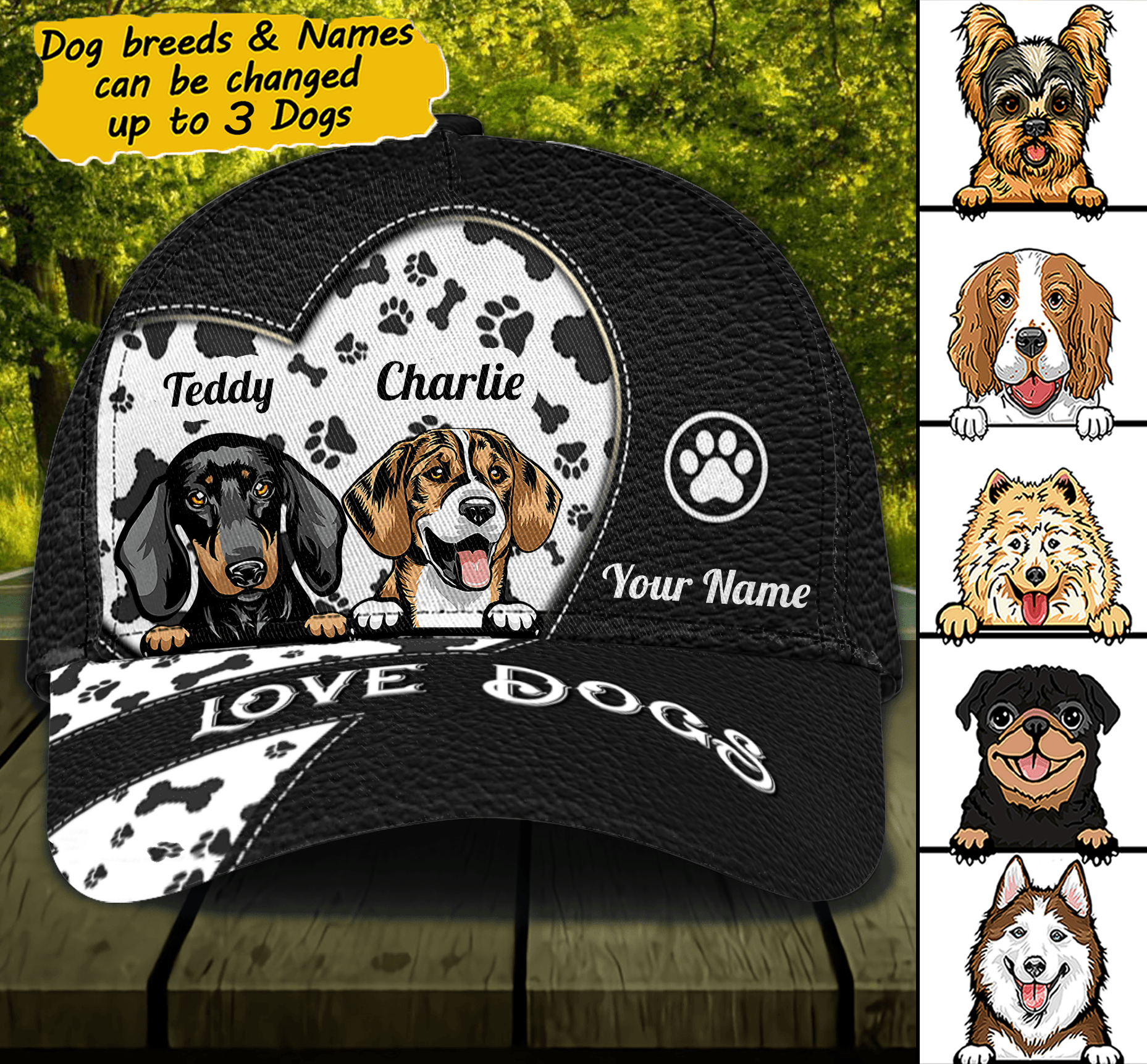 Dog Personalized Classic Cap, Personalized Gift for Dog Lovers, Dog Dad, Dog Mom Trucker Hats Custom Hats Gifts For Men & Women