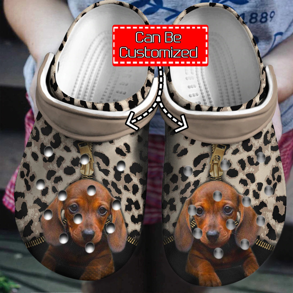 Dog - Personalized Dachshund Leopard Pattern Clog Shoes For Men And Women