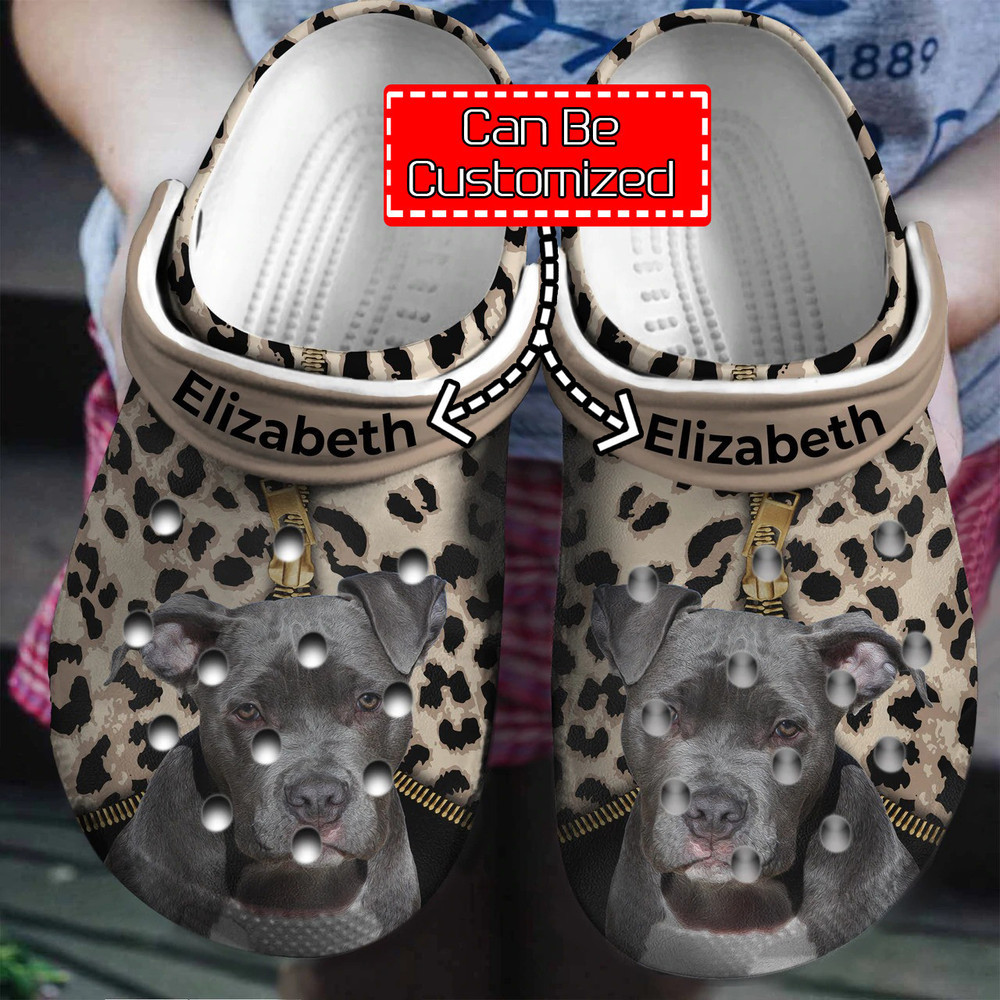 Dog - Personalized Pitbull Leopard Pattern Clog Shoes For Men And Women