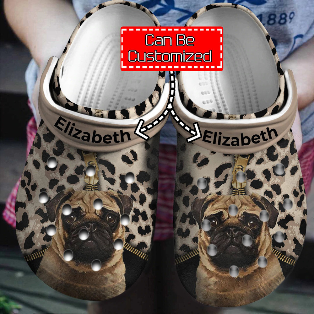 Dog - Personalized Pug Leopard Pattern Clog Shoes For Men And Women