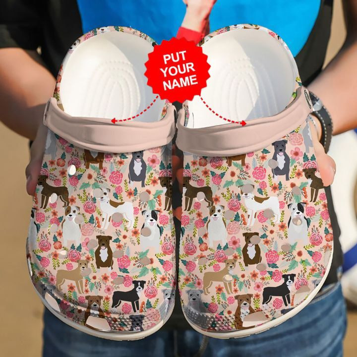 Dog - Pitbull Pitbulls Floral Custom Clog Shoes For Men And Women