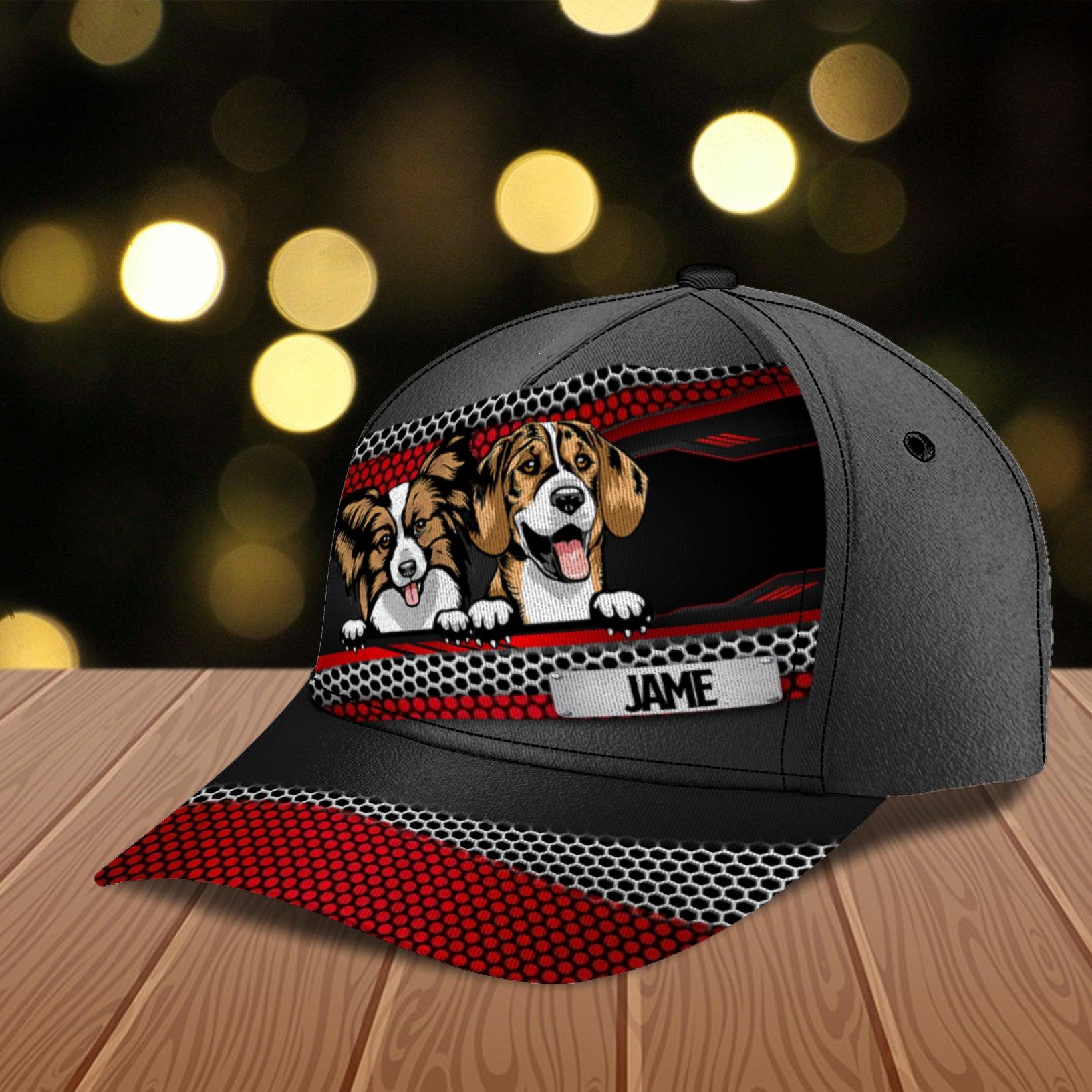 Dog Red And Gray Pattern Personalized Classic Cap, Personalized Gift for Dog Lovers, Dog Dad, Dog Mom Trucker Hats Custom Hats Gifts For Men & Women