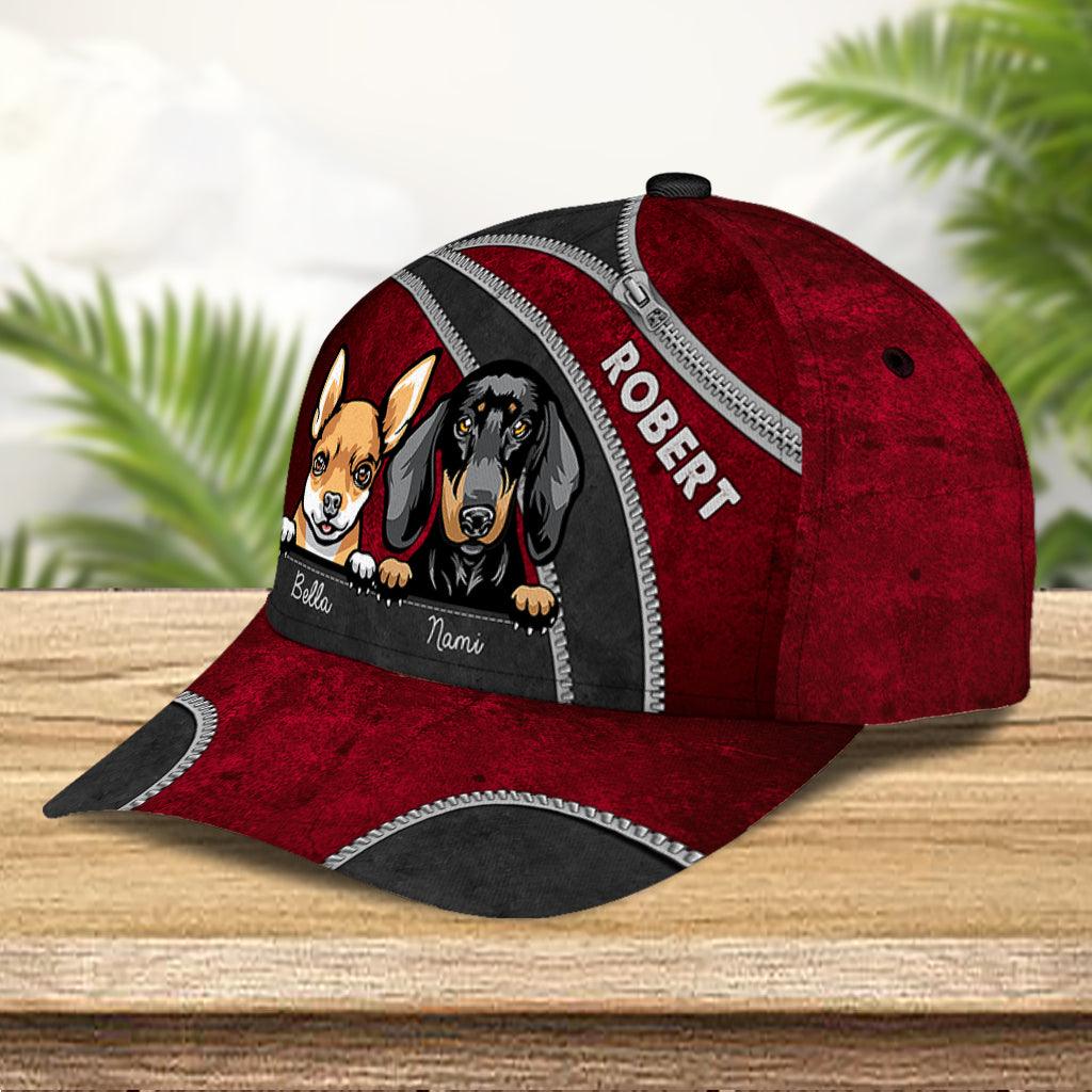 Dog Red Black Zippers Personalized Cap, Personalized Gift for Dog Lovers, Dog Dad, Dog Mom Trucker Hats Custom Hats Gifts For Men & Women
