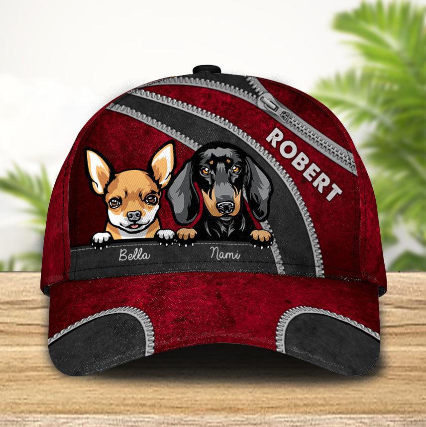 Dog Red Black Zippers Personalized Cap, Personalized Gift for Dog Lovers, Dog Dad, Dog Mom Trucker Hats Custom Hats Gifts For Men & Women