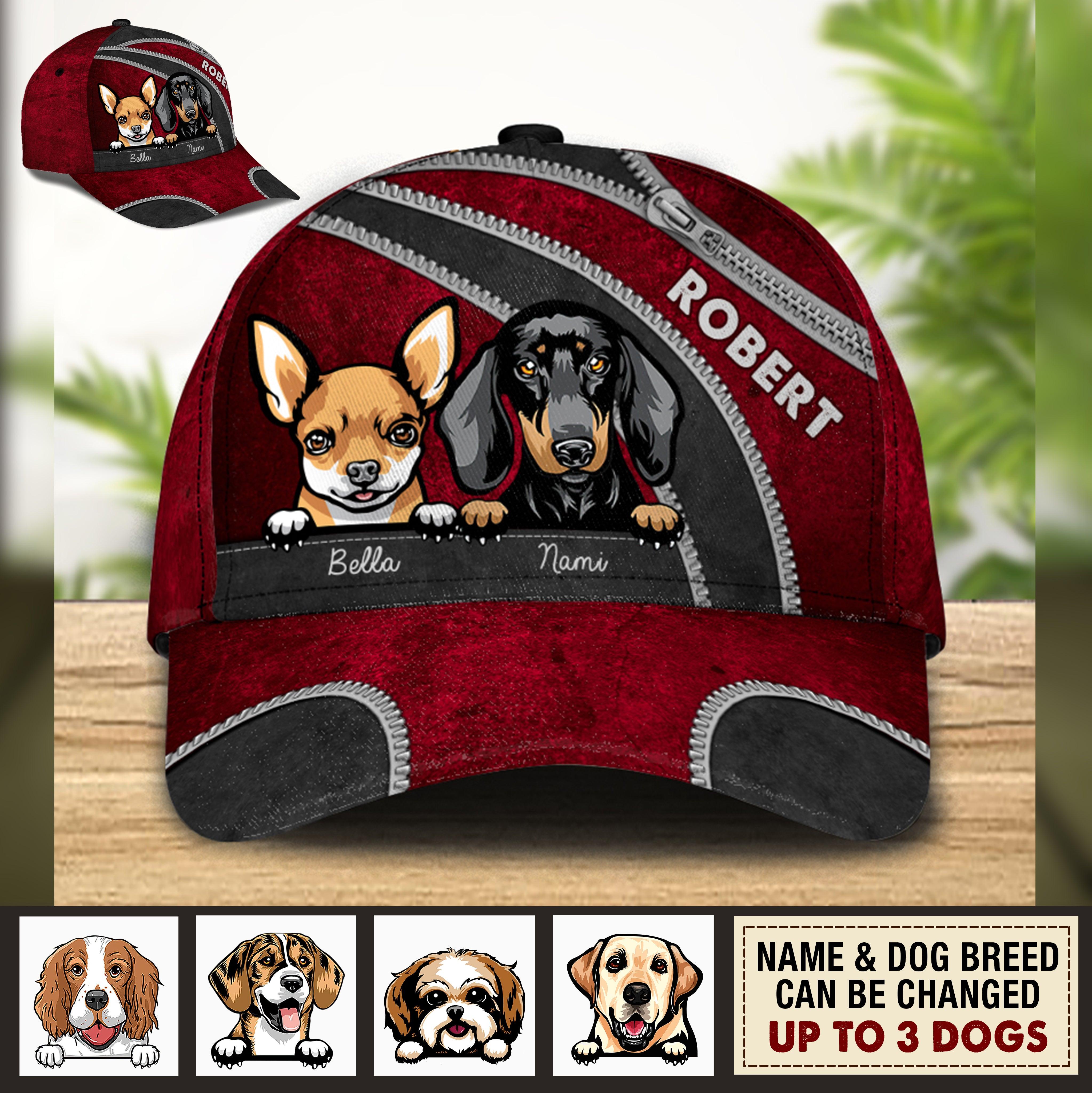 Dog Red Black Zippers Personalized Cap, Personalized Gift for Dog Lovers, Dog Dad, Dog Mom Trucker Hats Custom Hats Gifts For Men & Women