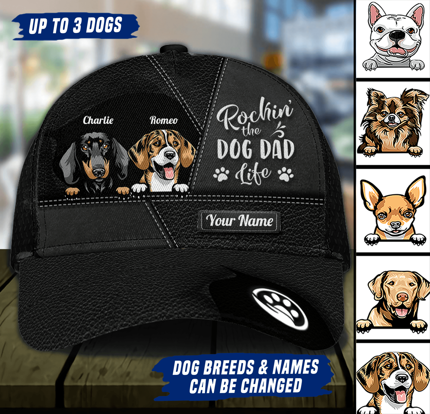 Dog Rockin' The Dog Dad Life Personalized Classic Cap, Personalized Gift for Dog Lovers, Dog Dad, Dog Mom Trucker Hats Custom Hats Gifts For Men & Women