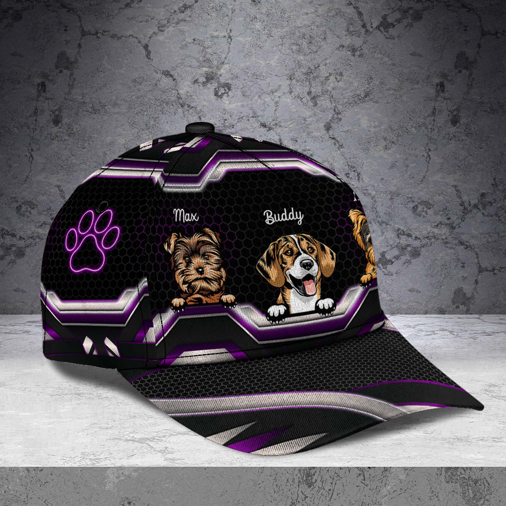 Dog Silver And Purple Pattern Personalized Classic Cap, Personalized Gift for Dog Lovers, Dog Dad, Dog Mom Trucker Hats Custom Hats Gifts For Men & Women