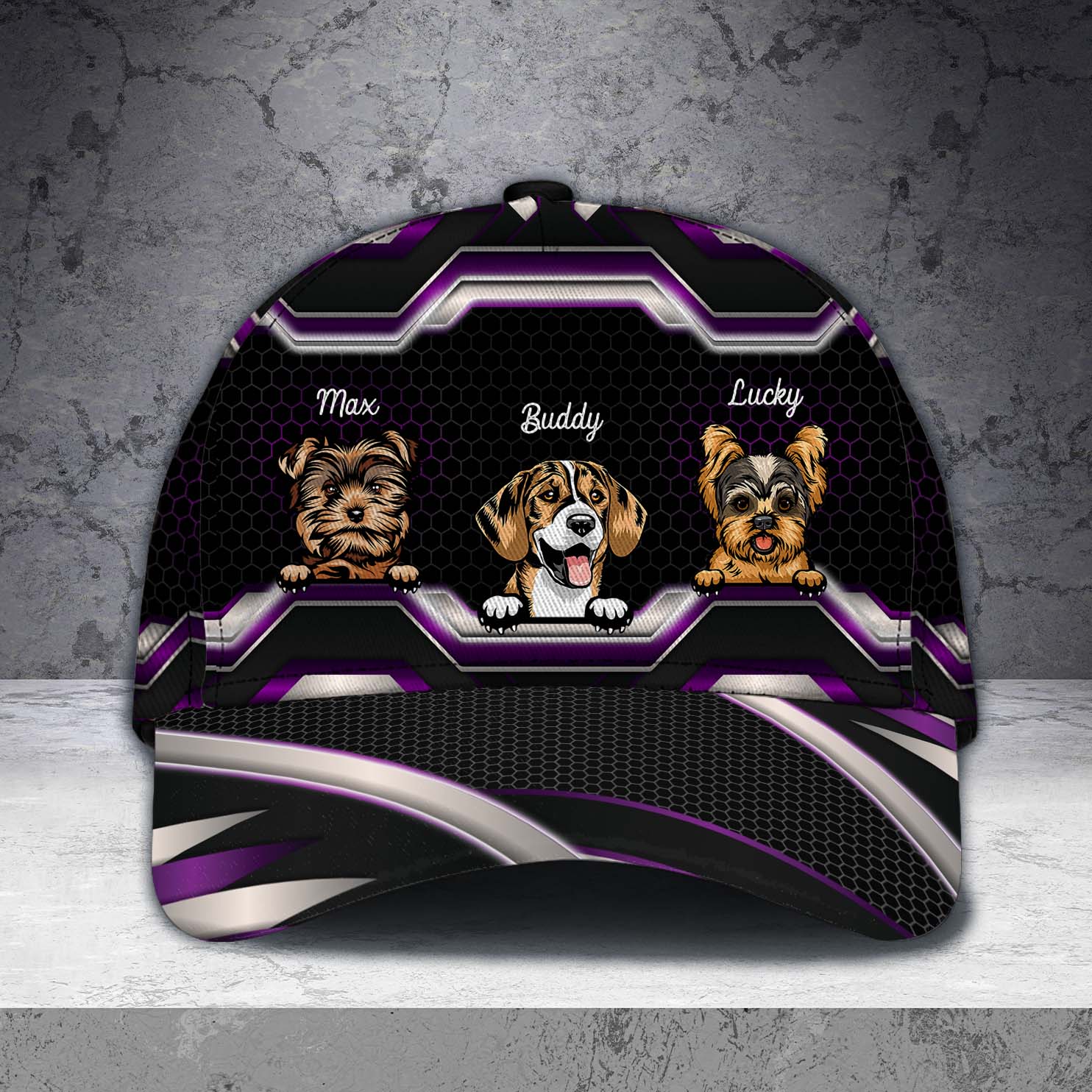 Dog Silver And Purple Pattern Personalized Classic Cap, Personalized Gift for Dog Lovers, Dog Dad, Dog Mom Trucker Hats Custom Hats Gifts For Men & Women