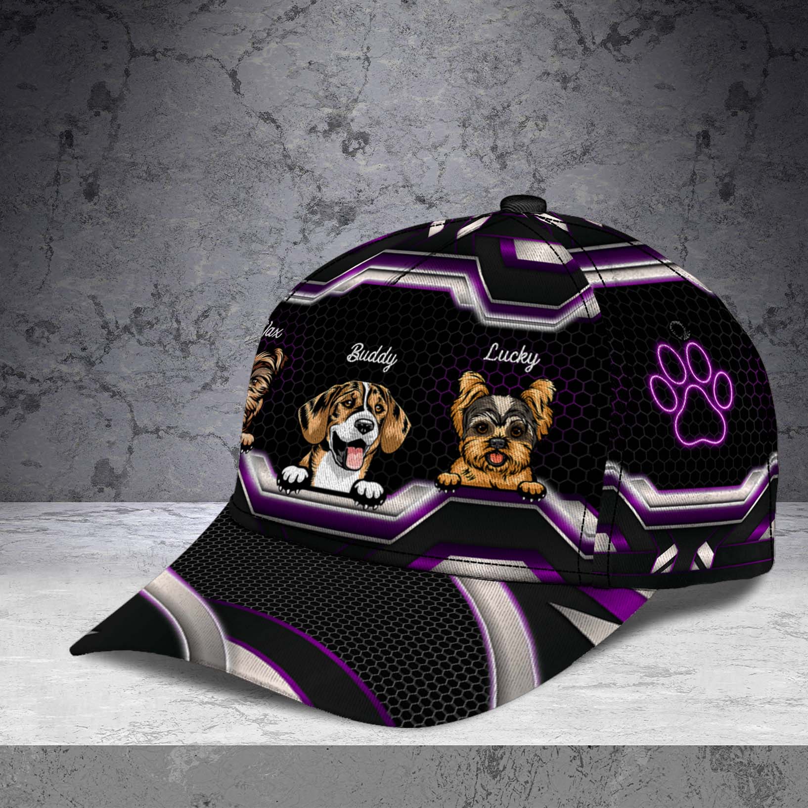 Dog Silver And Purple Pattern Personalized Classic Cap, Personalized Gift for Dog Lovers, Dog Dad, Dog Mom Trucker Hats Custom Hats Gifts For Men & Women