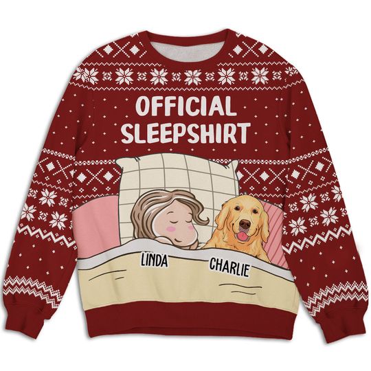 Dog Sleepshirt Pattern Pet Lover Personalized Custom Christmas Ugly Sweatshirt - Image 4