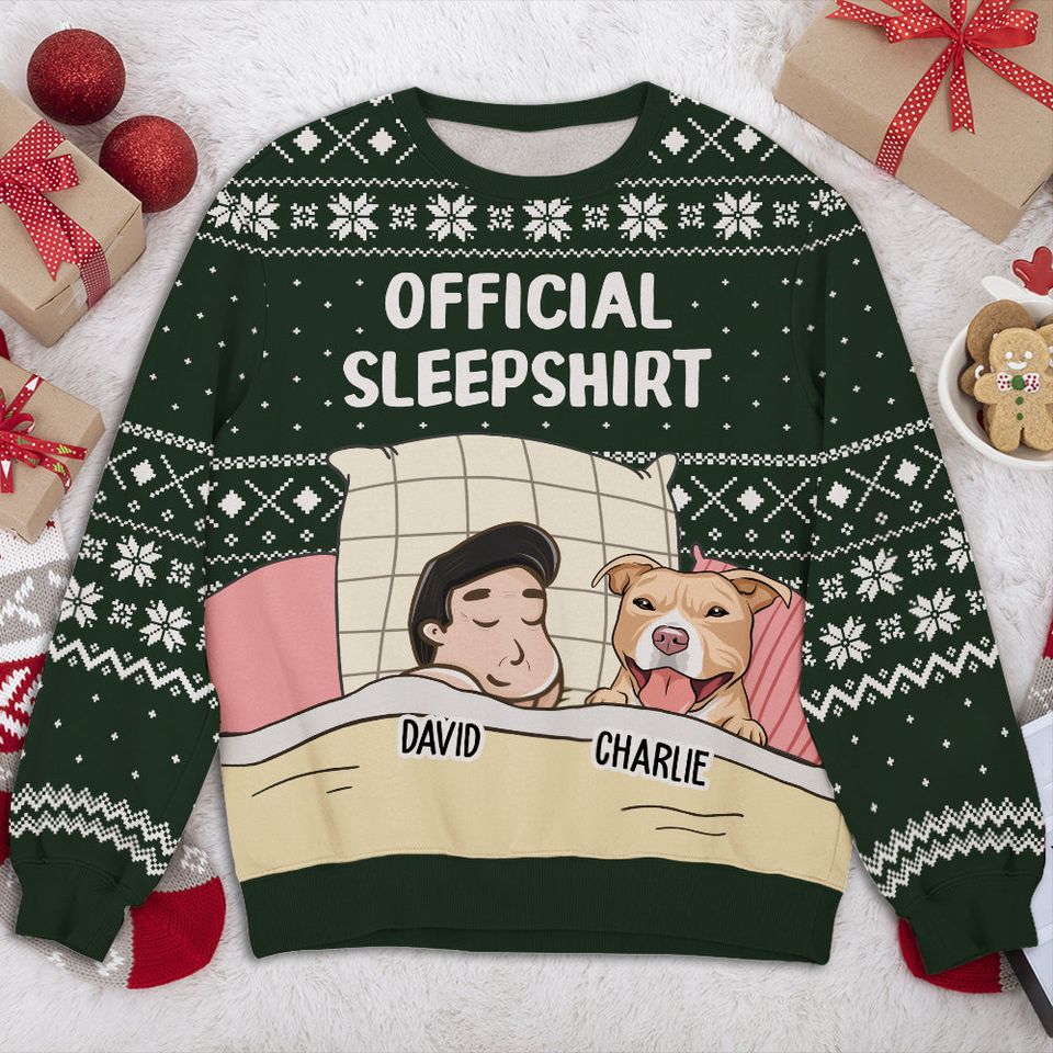 Dog Sleepshirt Pattern Pet Lover Personalized Custom Christmas Ugly Sweatshirt - Image 2