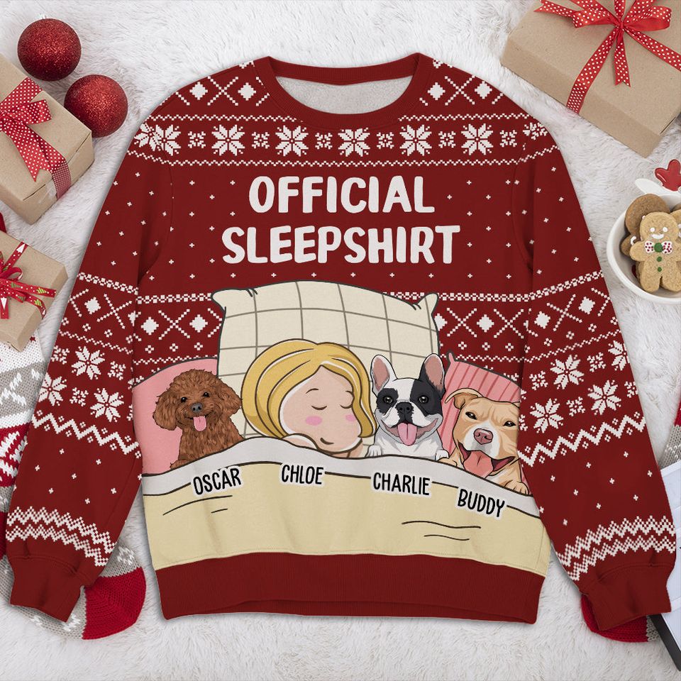 Dog Sleepshirt Pattern Pet Lover Personalized Custom Christmas Ugly Sweatshirt - Image 3