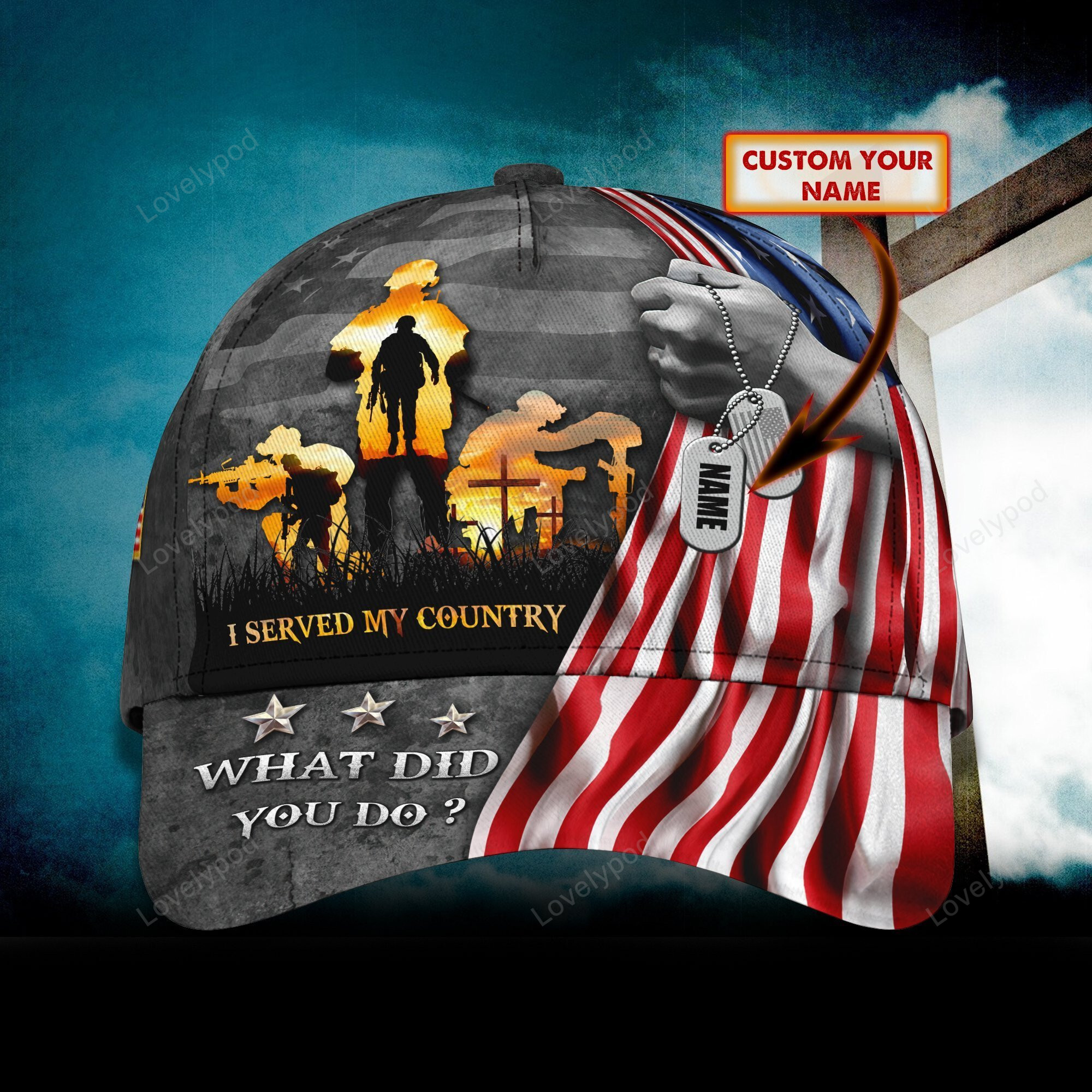 Dog Tag Veteran Personalized Name All Over Print Classic Cap, Gifts for veteran Trucker Hats Custom Hats Gifts For Men & Women
