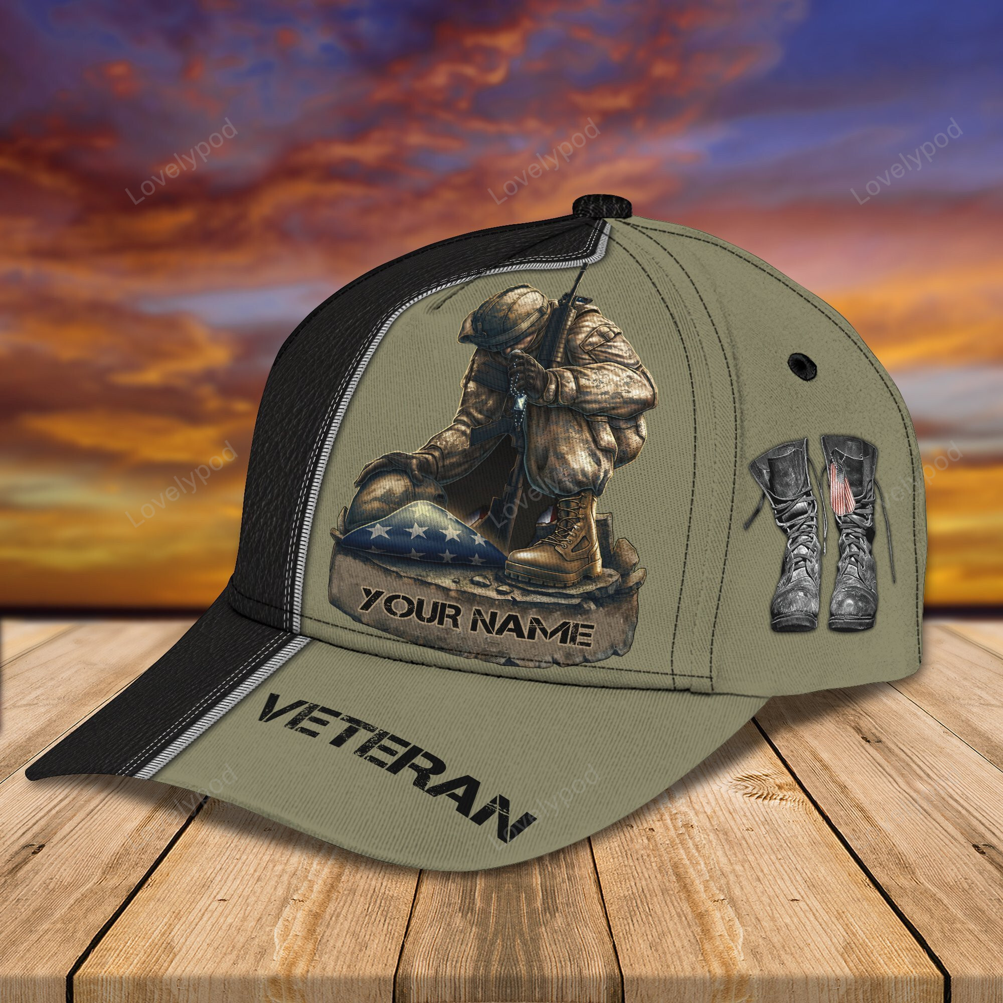 Dog Tag Veteran Personalized Name All Over Print Classic Cap, Gifts for veteran Trucker Hats Custom Hats Gifts For Men & Women
