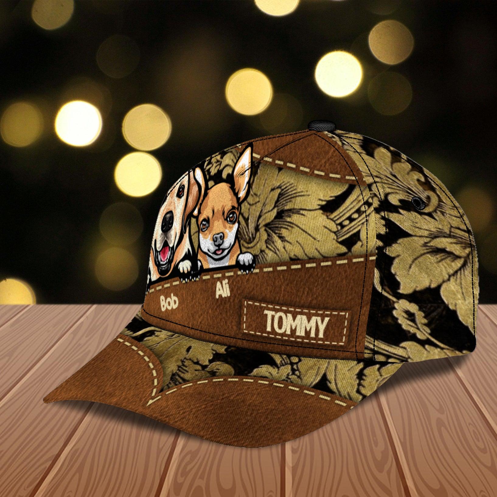 Dog Yellow Floral Pattern Personalized Classic Cap, Personalized Gift for Dog Lovers, Dog Dad, Dog Mom Trucker Hats Custom Hats Gifts For Men & Women