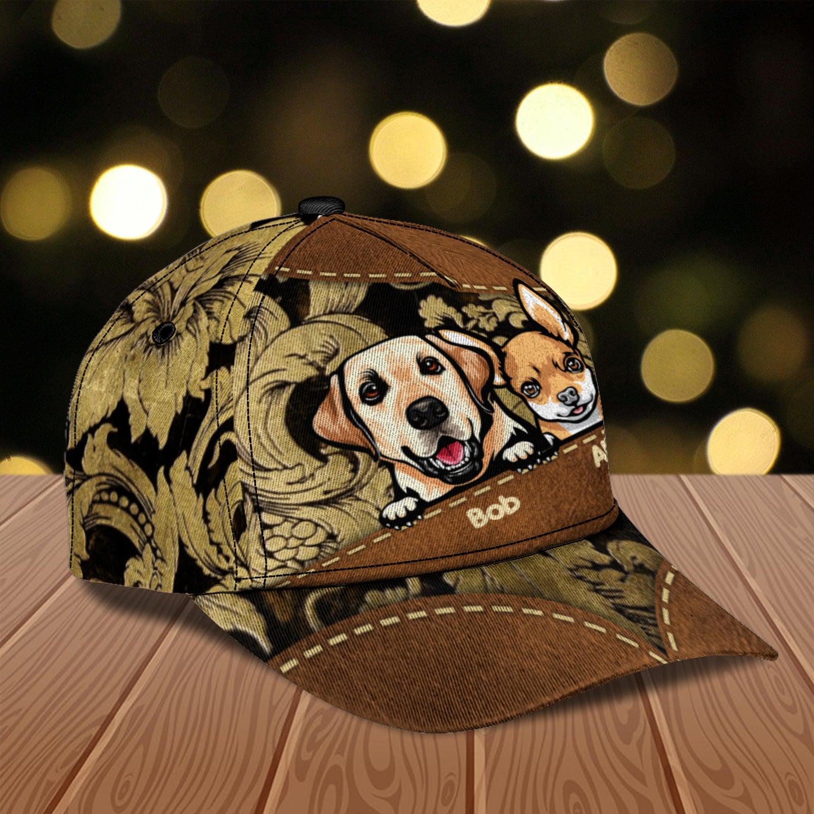 Dog Yellow Floral Pattern Personalized Classic Cap, Personalized Gift for Dog Lovers, Dog Dad, Dog Mom Trucker Hats Custom Hats Gifts For Men & Women