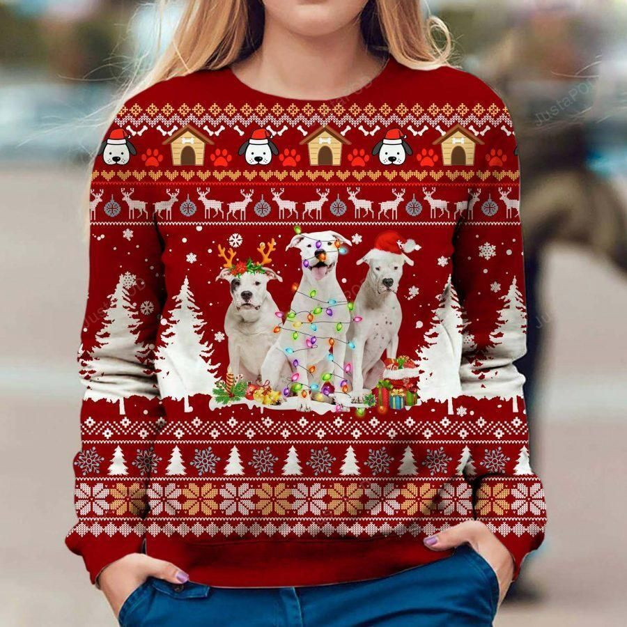 Dogo Argentino Ugly Christmas Sweater Adult 3D Funny Matching for family