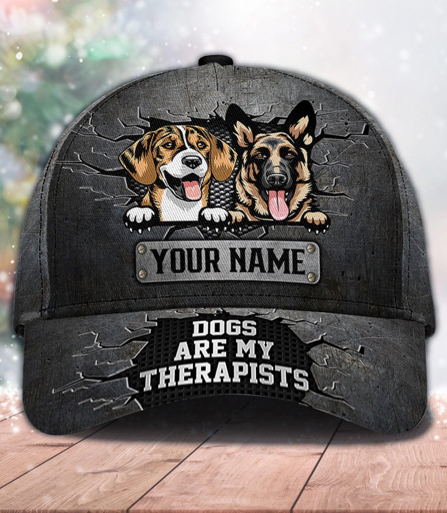 Dogs Are My Therapists Personalized Dog Classic Cap, Personalized Gift for Dog Lovers, Dog Dad, Dog Mom Trucker Hats Custom Hats Gifts For Men & Women