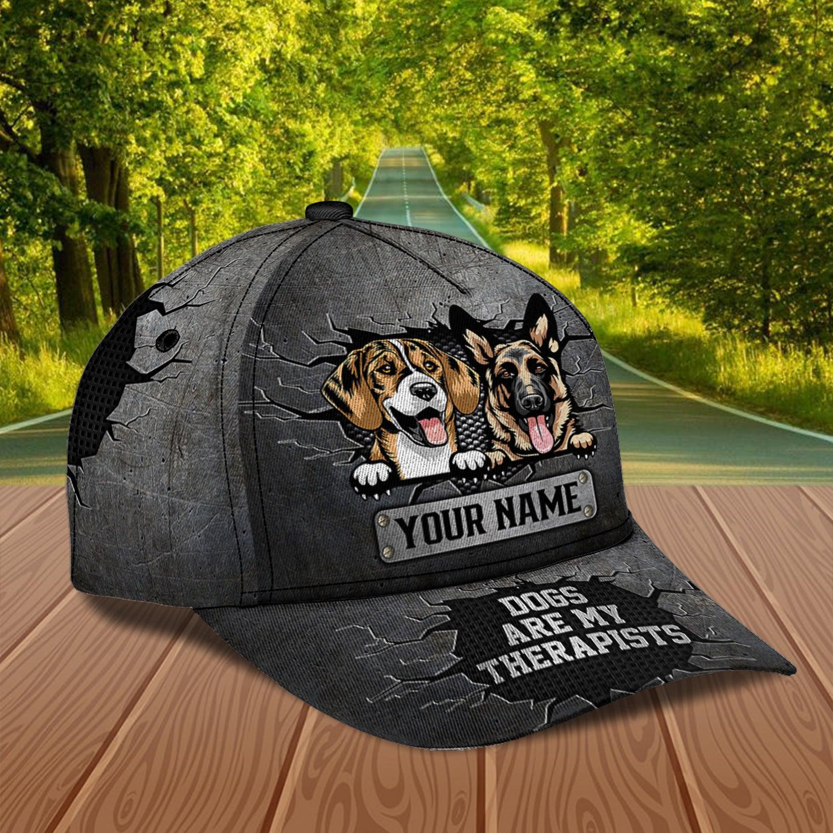 Dogs Are My Therapists Personalized Dog Classic Cap, Personalized Gift for Dog Lovers, Dog Dad, Dog Mom Trucker Hats Custom Hats Gifts For Men & Women