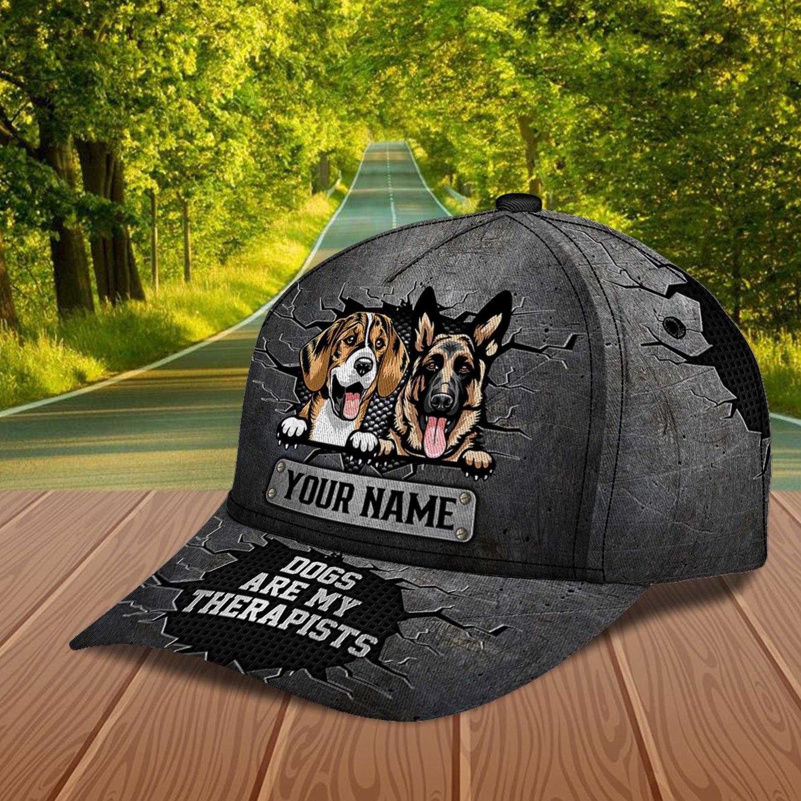 Dogs Are My Therapists Personalized Dog Classic Cap, Personalized Gift for Dog Lovers, Dog Dad, Dog Mom Trucker Hats Custom Hats Gifts For Men & Women