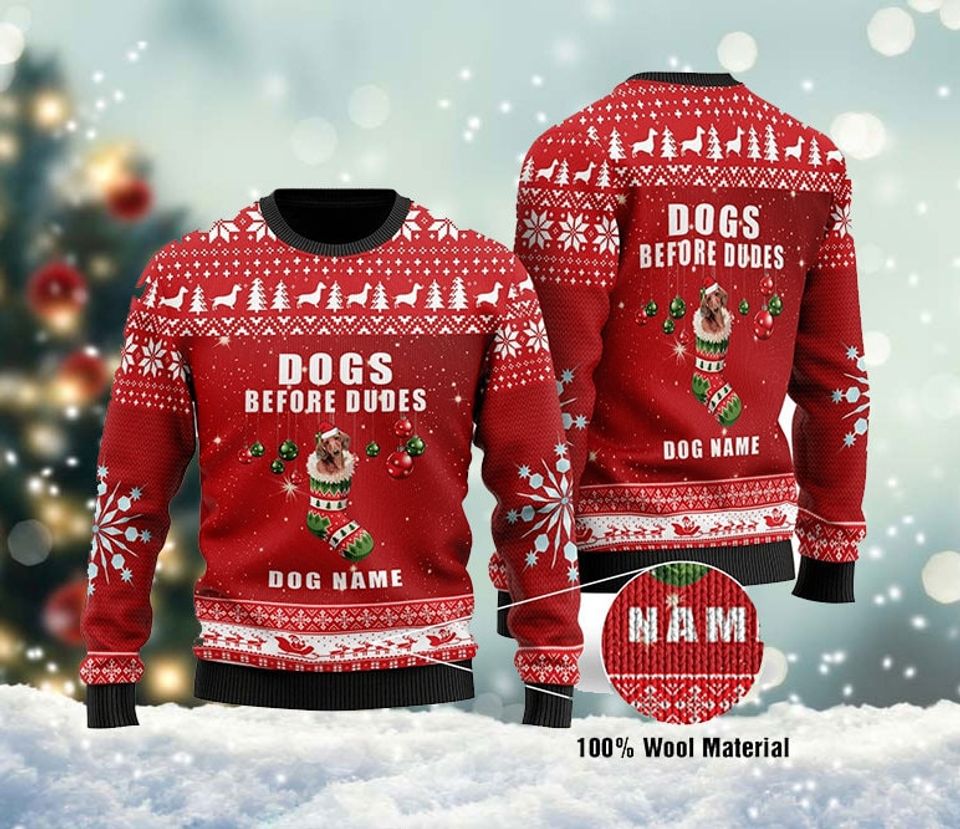 Dogs Before Dudes Ugly Christmas Sweater
